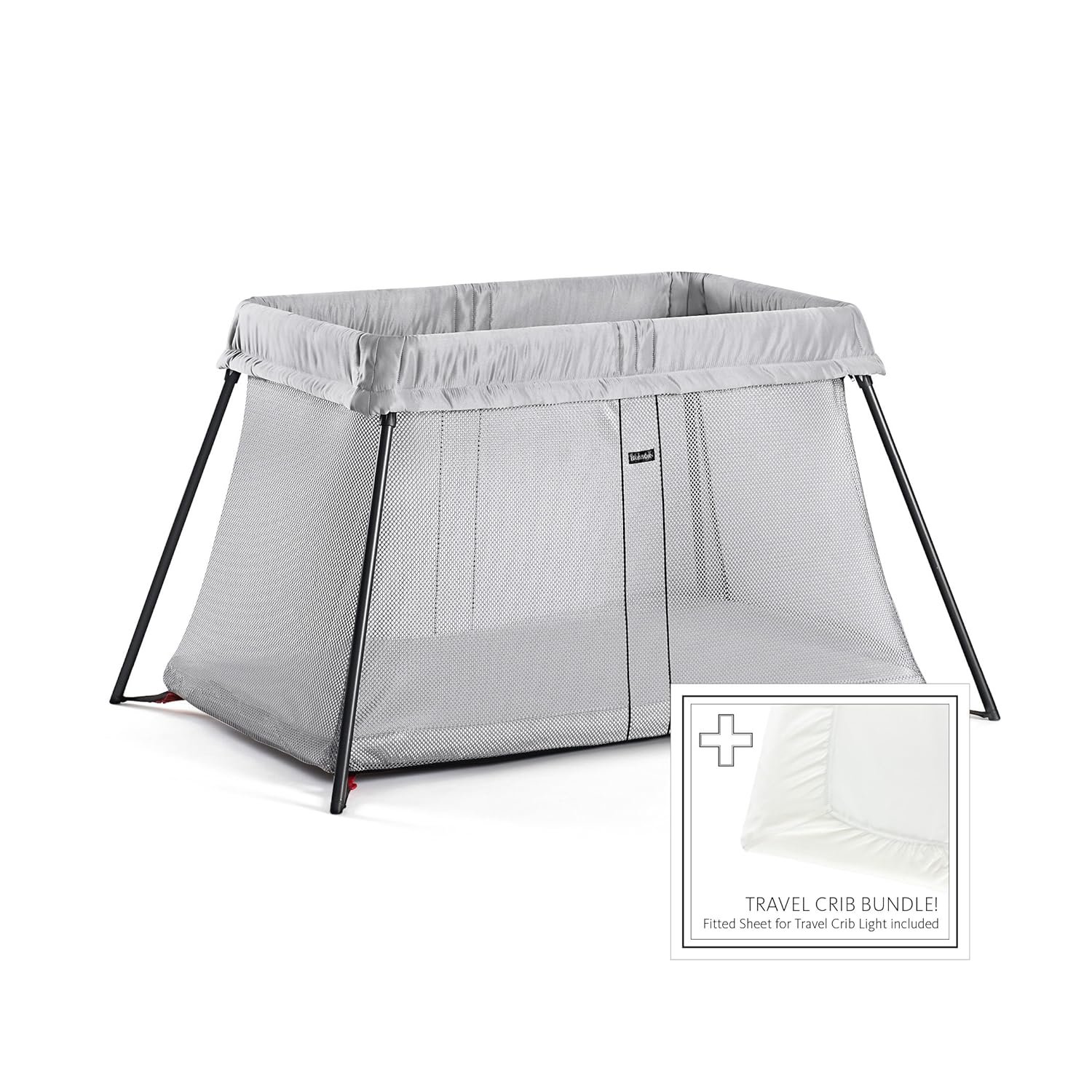 BabyBjörn Travel Crib Light – Silver + Fitted Sheet Bundle Pack