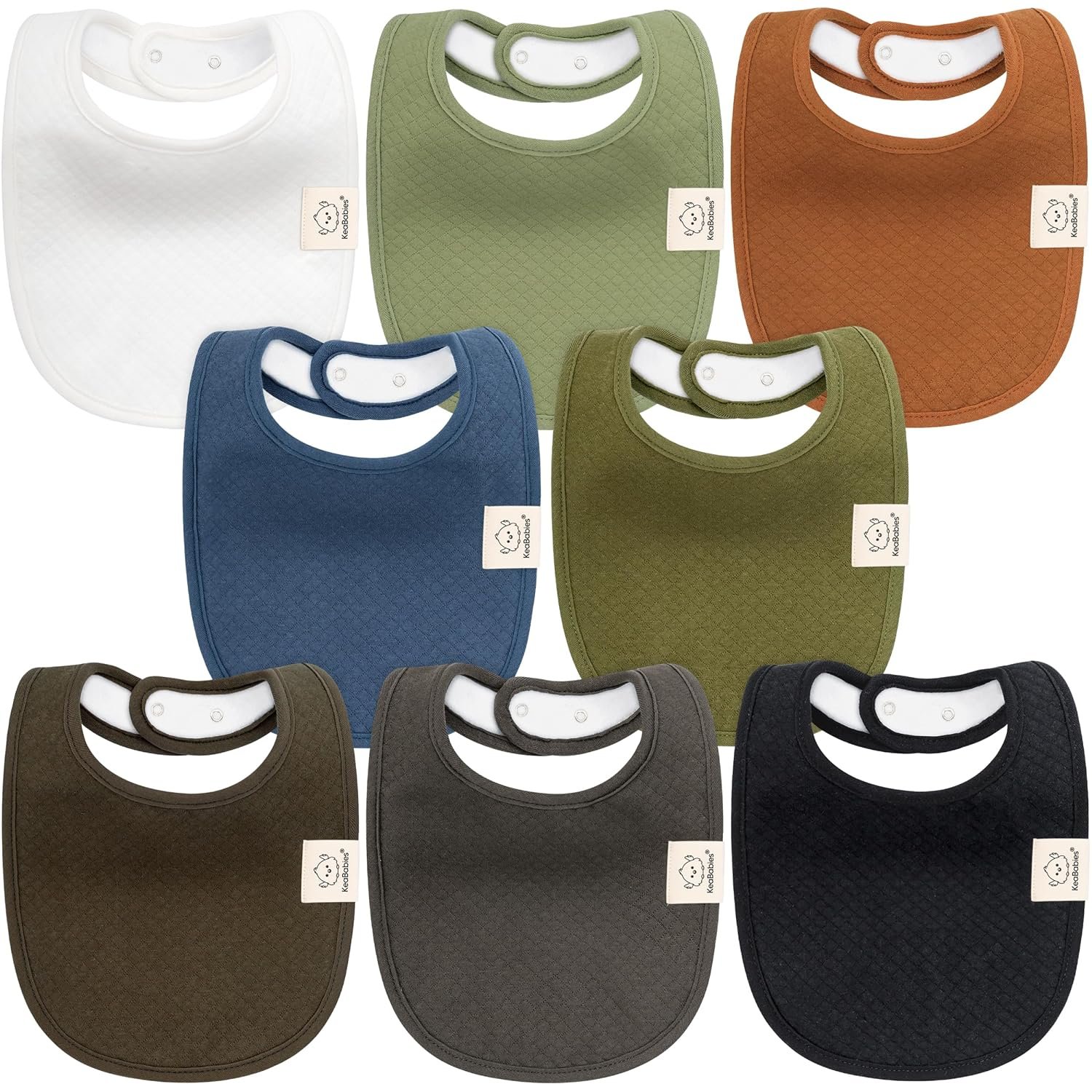 KeaBabies 8-Pack Baby Bibs for Drooling and Teething – Soft Organic Quilted Cotton Cloth Drool Bibs for Baby Girl, Boy, Toddler, Newborn, Infant, Soft & Super Absorbent (Basics)