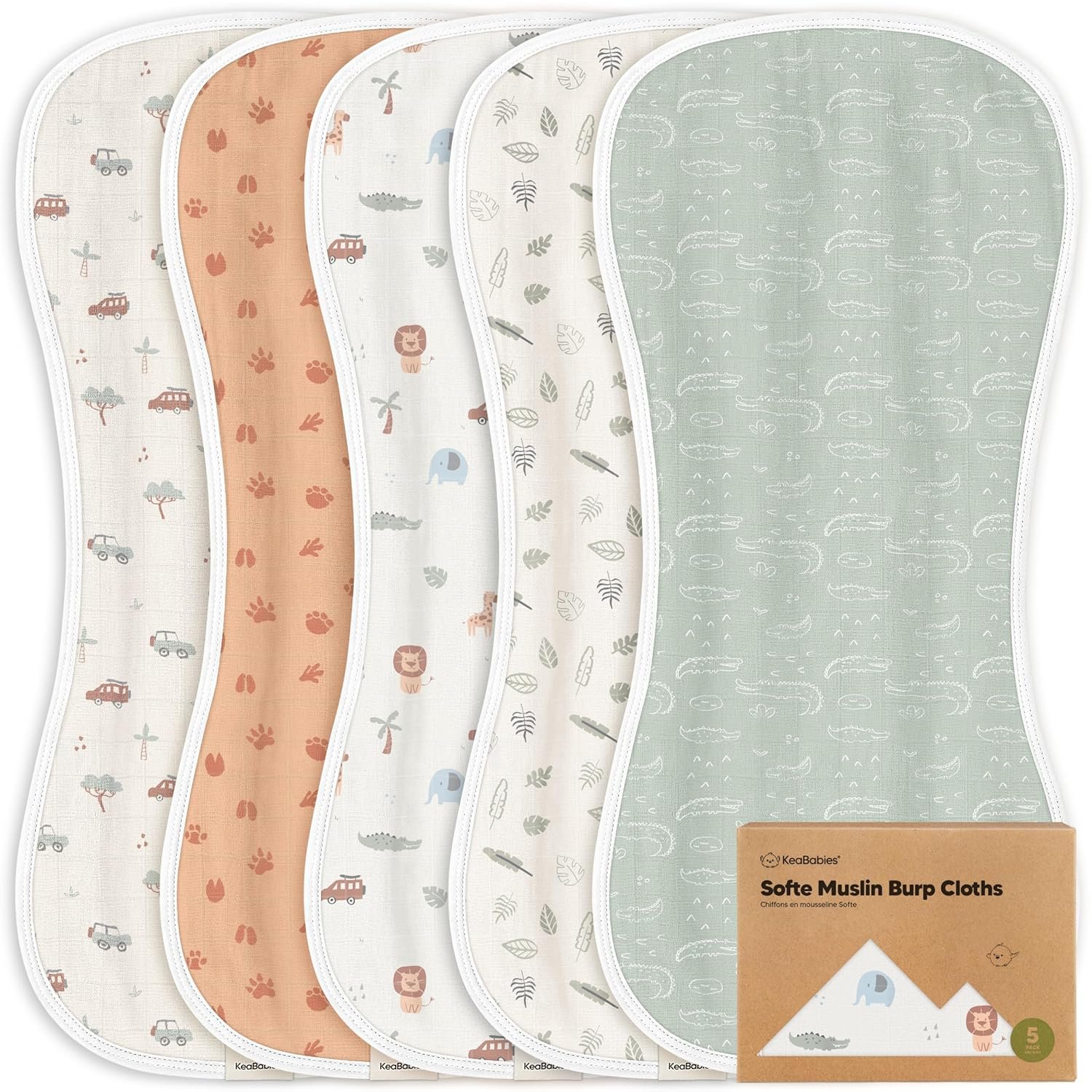 5-Pack Muslin Burp Cloths Baby Boy, Girl – Very Absorbent Baby Burp Cloth Rags, 8-Layers Viscose Derived from Bamboo Cotton Muslin Towel, Super Soft Spit Up Rags, No Shrink Washcloths (Wilderness)