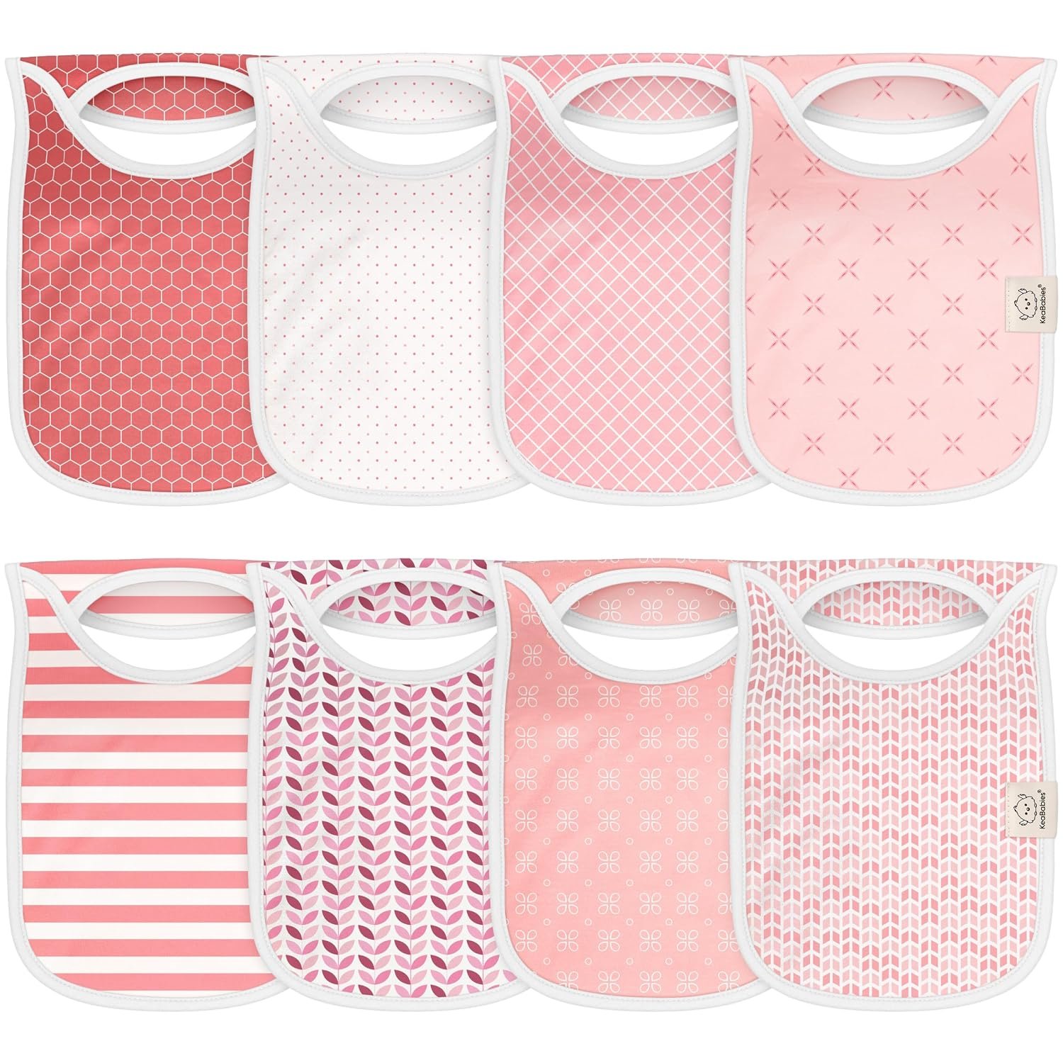 KeaBabies 8-Pack Bibs for Baby Girl, Boy – Pullover Large Baby Bibs for Drooling and Teething Infant, Newborn, Soft & Absorbent Organic Cotton, Long Torso Coverage Keep Toddler Clean & Dry (Blush)