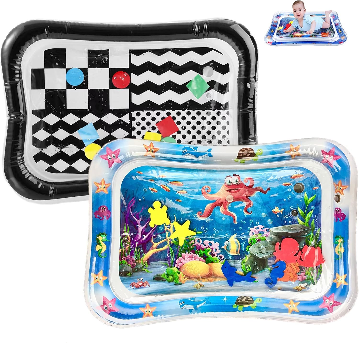 PandaEar 2 Pack Tummy Time Water Mats for Baby, Inflatable Water Play Mats Toys for Infants Newborn Toddlers 3-24 Months Girls and Boys