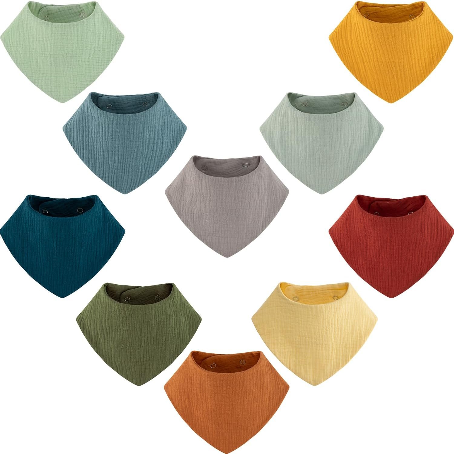 Muslin Baby Bibs Bandana Drool Bibs 100% Cotton Absorbent Soft Reversible 10-Pack Set for Feeding，Teething